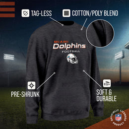 Miami Dolphins Adult NFL Football Helmet Heather Crewneck Sweatshirt - Charcoal