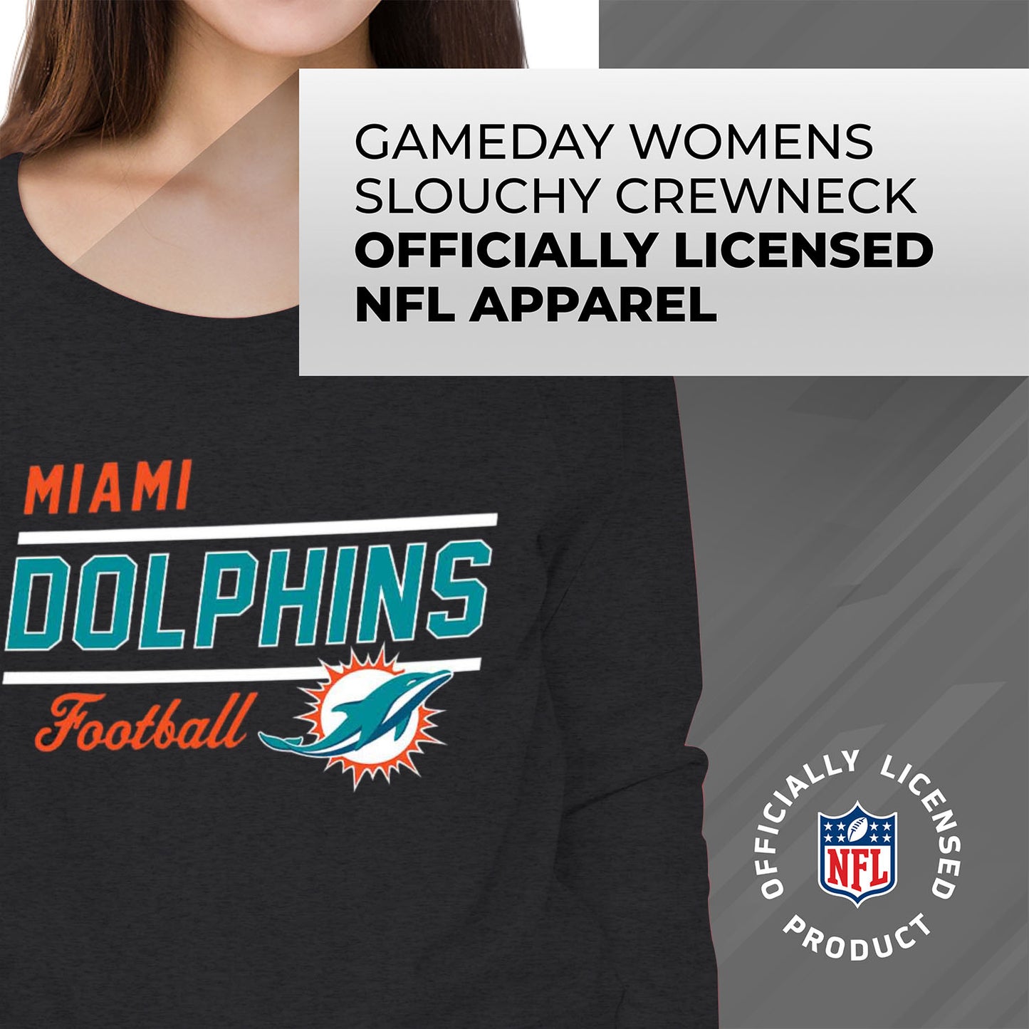 Miami Dolphins NFL Womens Crew Neck Light Weight - Charcoal