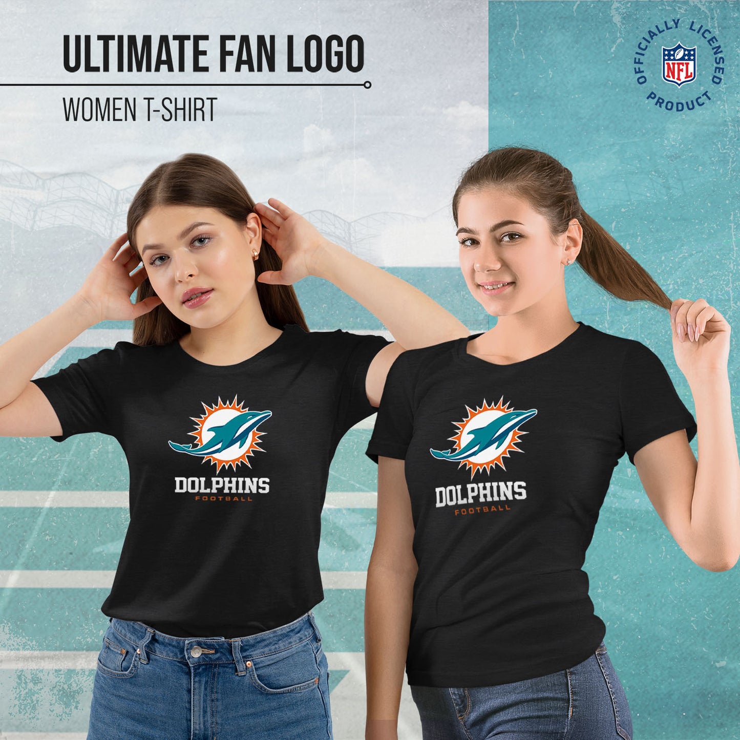 Miami Dolphins Women's NFL Ultimate Fan Logo Short Sleeve T-Shirt - Black