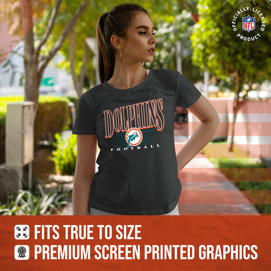 Miami Dolphins NFL Womens Overtime Blueprint Tag-Less T-Shirt - Black