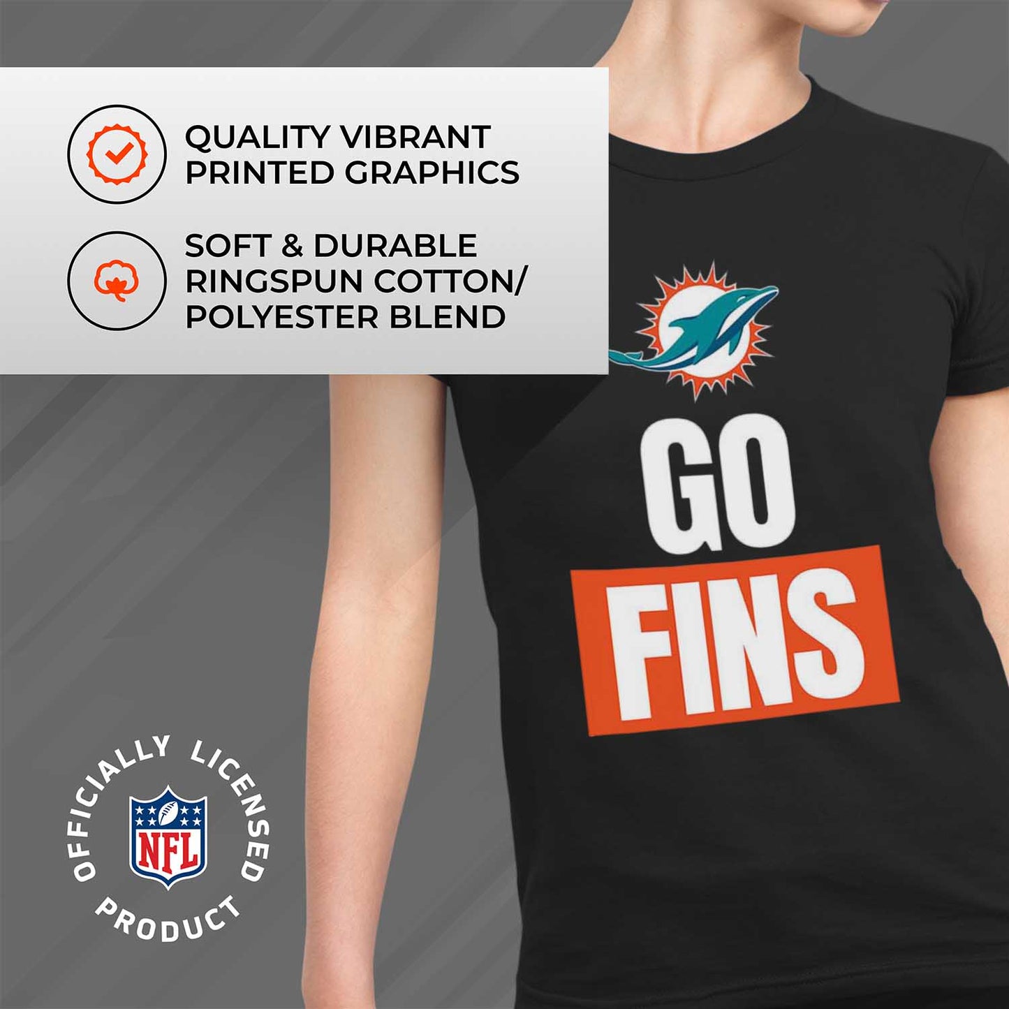 Miami Dolphins NFL Womens Plus Size Team Slogan Short Sleeve T-Shirt - Black