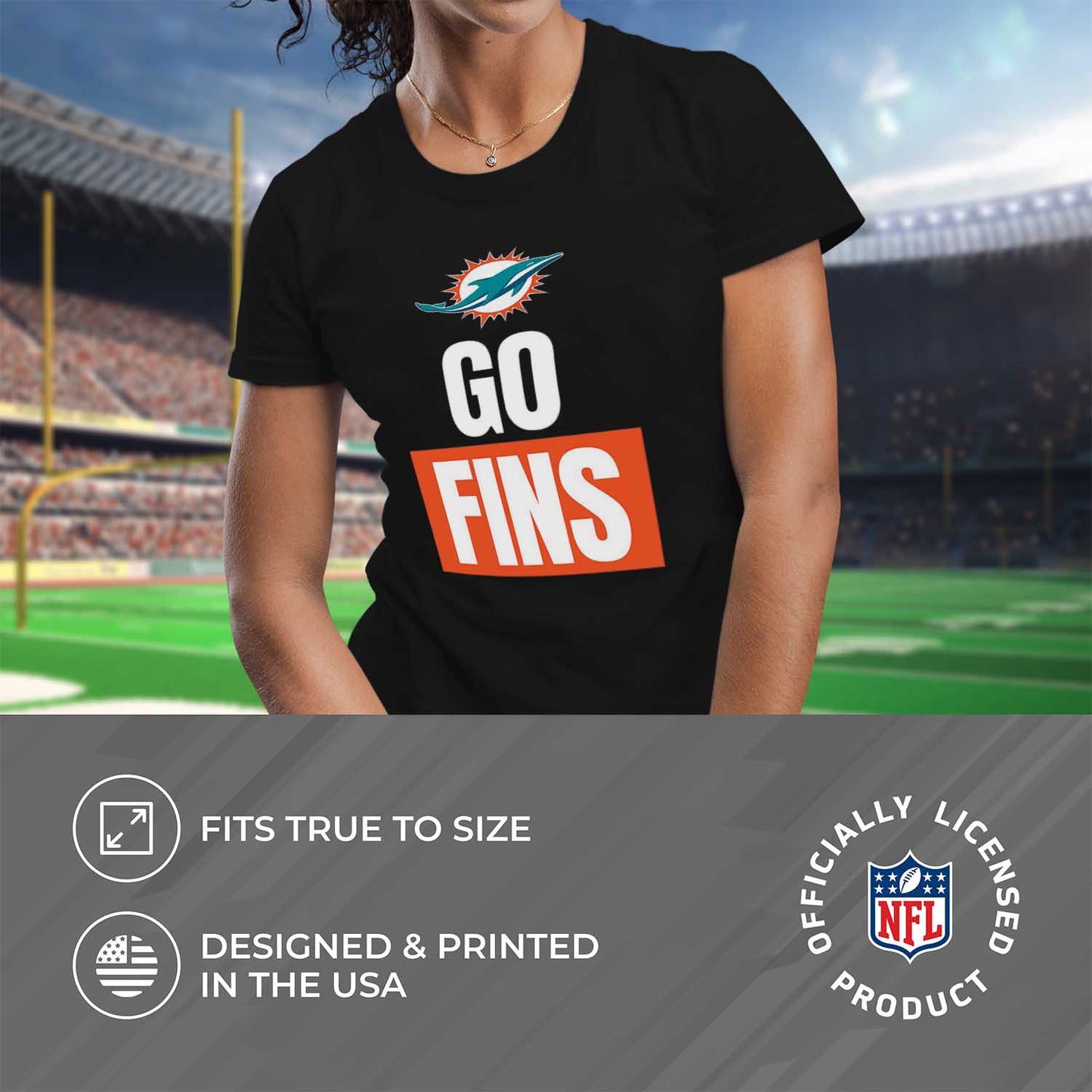 Miami Dolphins NFL Womens Plus Size Team Slogan Short Sleeve T-Shirt - Black
