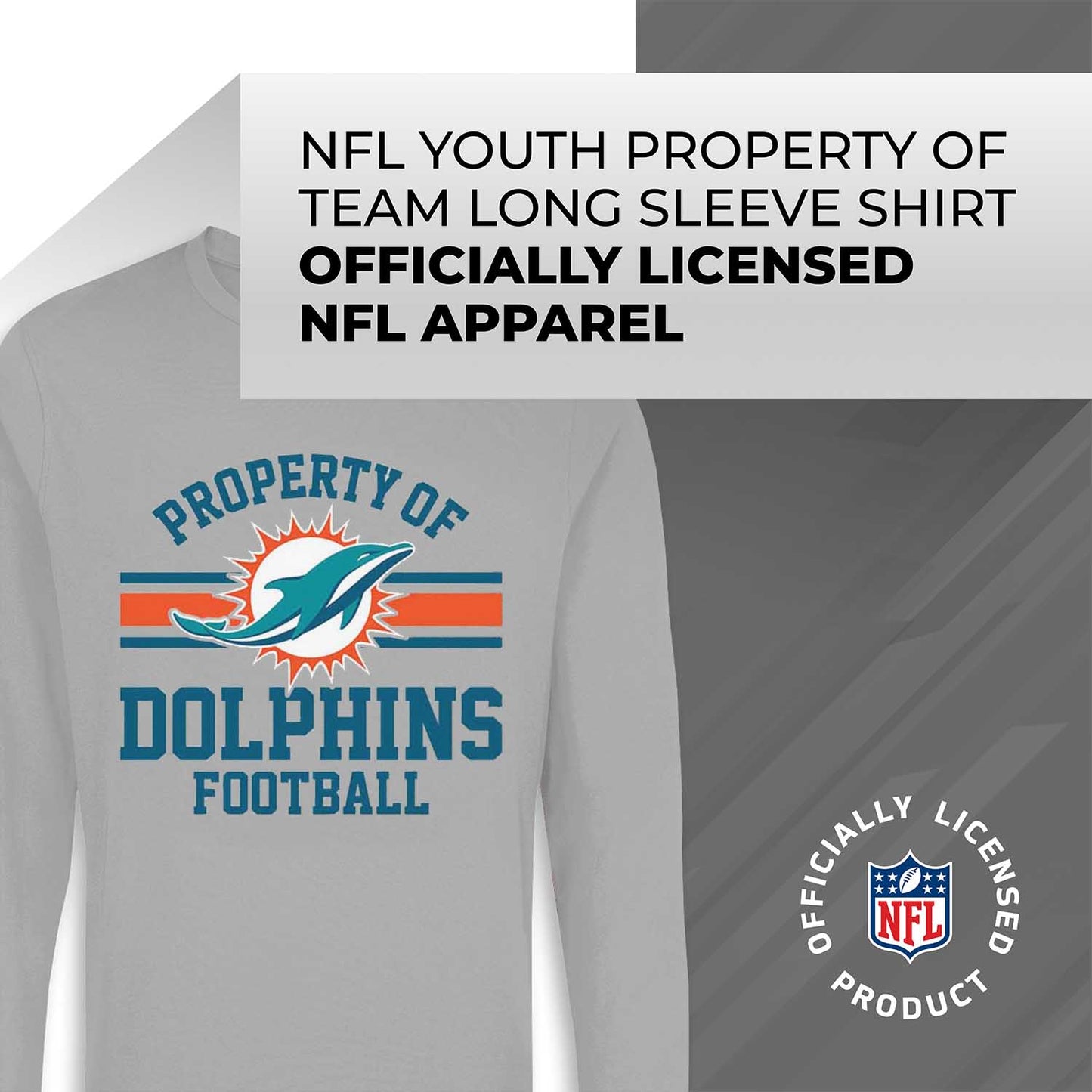 Miami Dolphins NFL Youth Property Of Crew Sweatshirt - Sport Gray