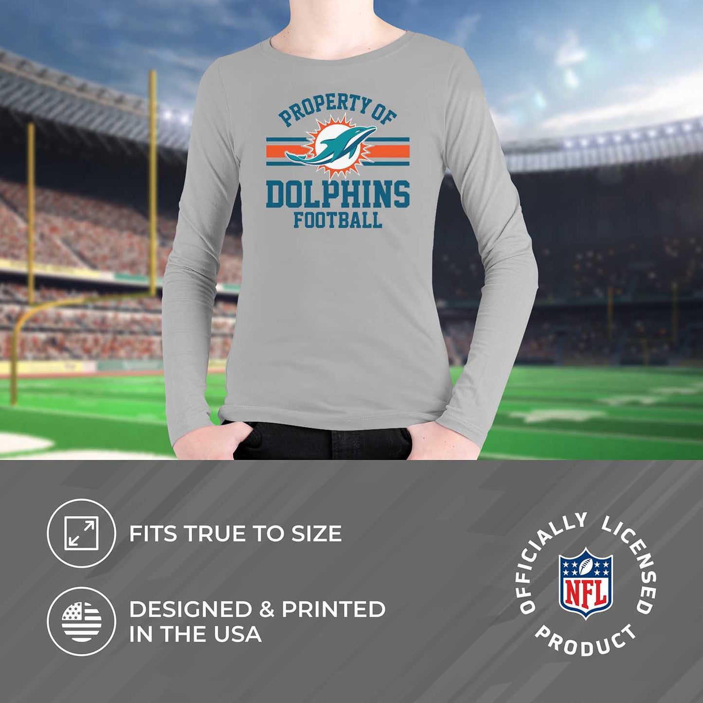 Miami Dolphins NFL Youth Property Of Crew Sweatshirt - Sport Gray