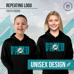 Miami Dolphins NFL Youth Repeating Logo Football Fleece Hooded Sweatshirt - Black