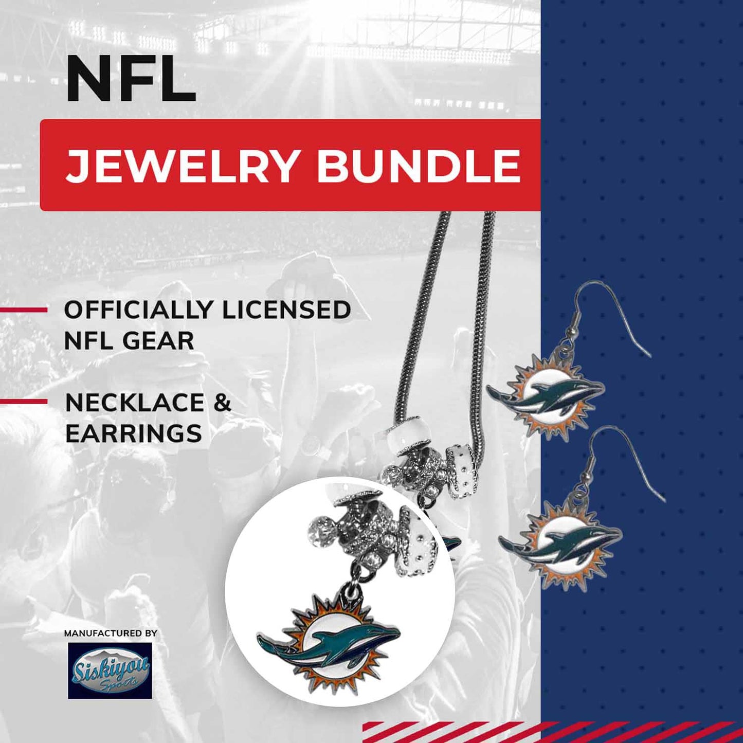 Miami Dolphins NFL Game Day Necklace and Earrings - Silver