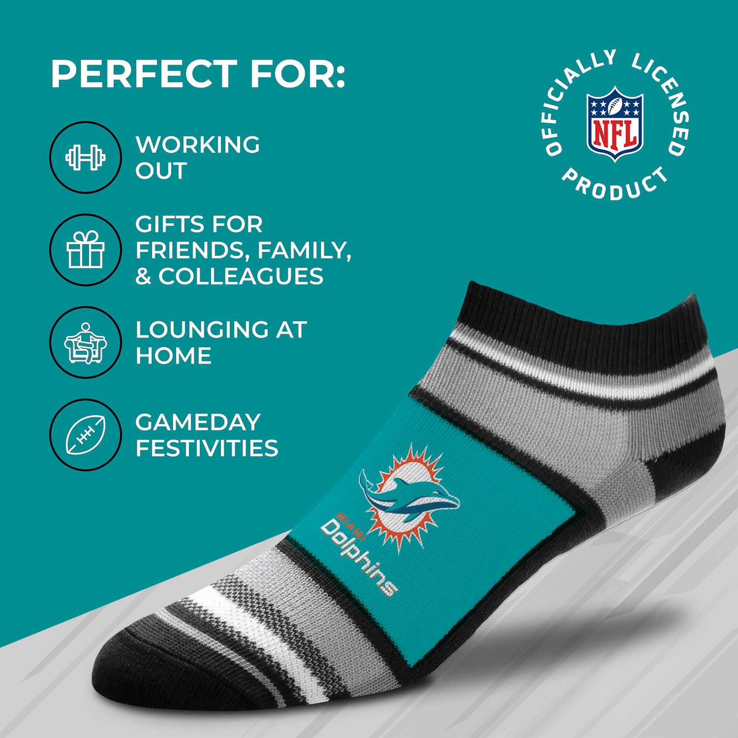 Miami Dolphins NFL Adult Marquis Addition No Show Socks - Teal