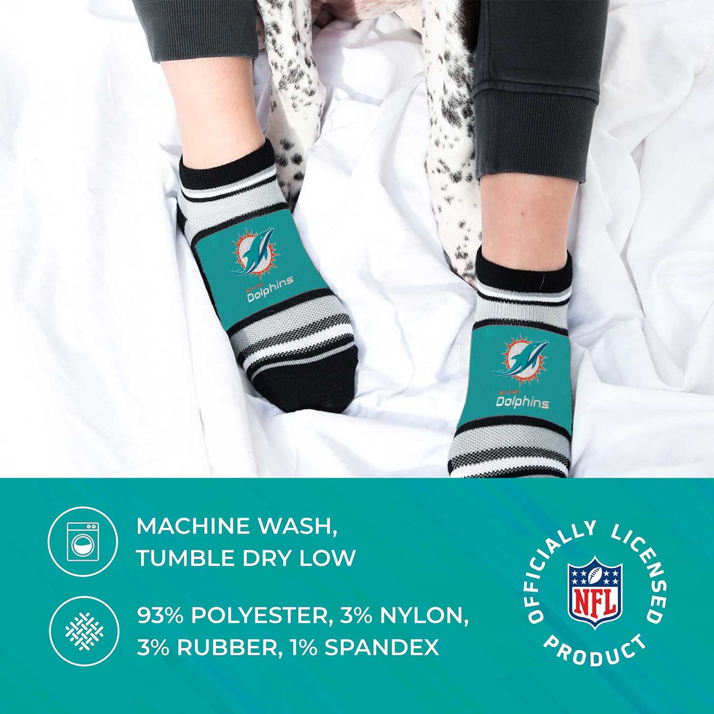 Miami Dolphins NFL Adult Marquis Addition No Show Socks - Teal