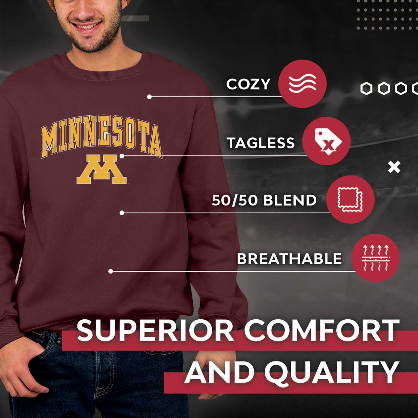 Minnesota Golden Gophers Adult Arch & Logo Soft Style Gameday Crewneck Sweatshirt - Maroon