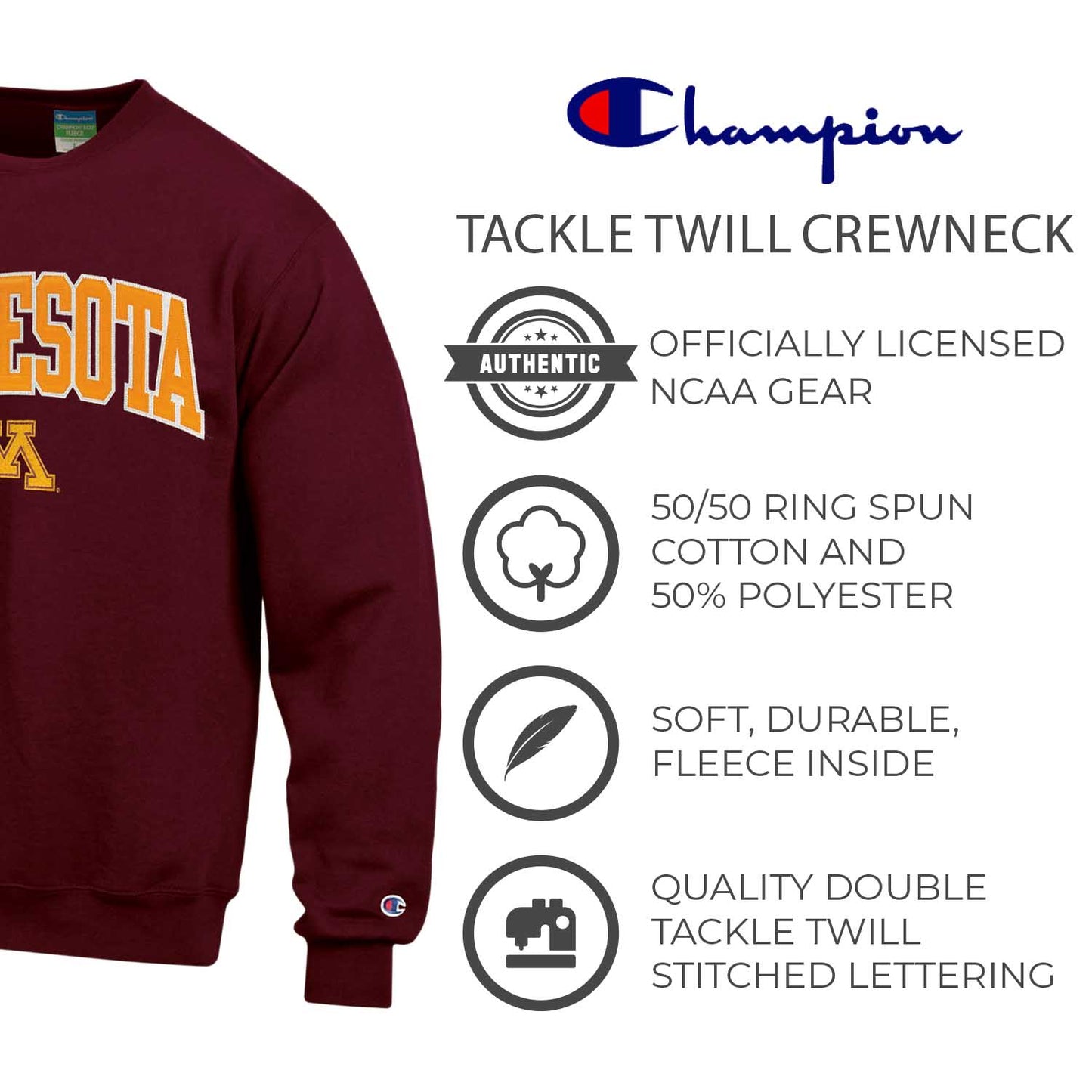 Minnesota Golden Gophers Adult Tackle Twill Crewneck - Maroon
