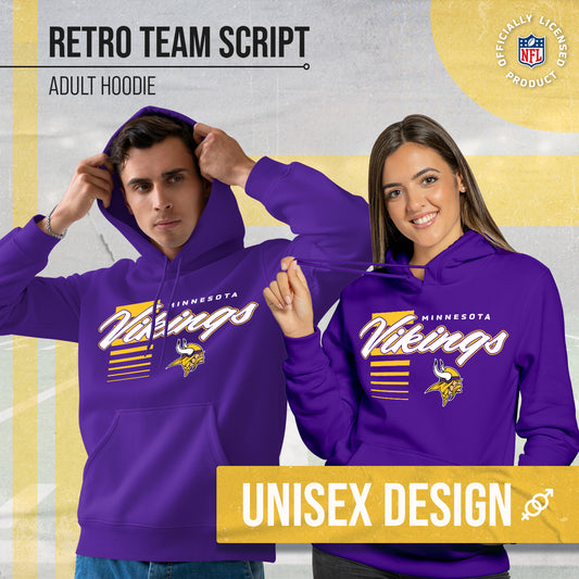 Minnesota Vikings NFL Adult Unisex Retro Script Ultra Soft Fleece Hooded Sweatshirt - Purple