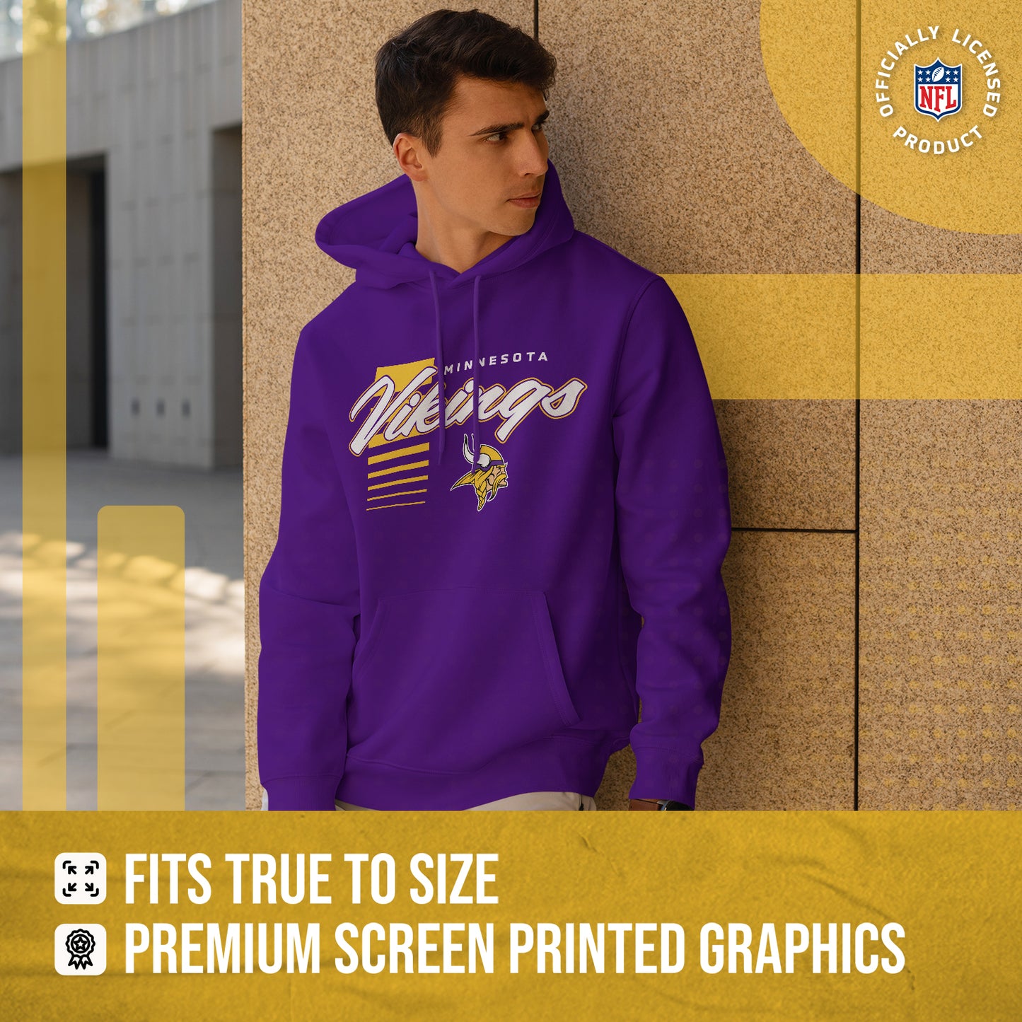 Minnesota Vikings NFL Adult Unisex Retro Script Ultra Soft Fleece Hooded Sweatshirt - Purple