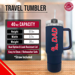 Ole Miss Rebels Collegiate 40oz Stainless Steel Travel Tumbler with Handle for Dad - Navy
