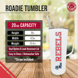 Ole Miss Rebels NCAA Stainless Steal 20oz Roadie With Handle & Dual Option Lid With Straw - White