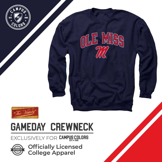 Ole Miss Rebels Adult Arch & Logo Soft Style Gameday Crewneck Sweatshirt - Navy