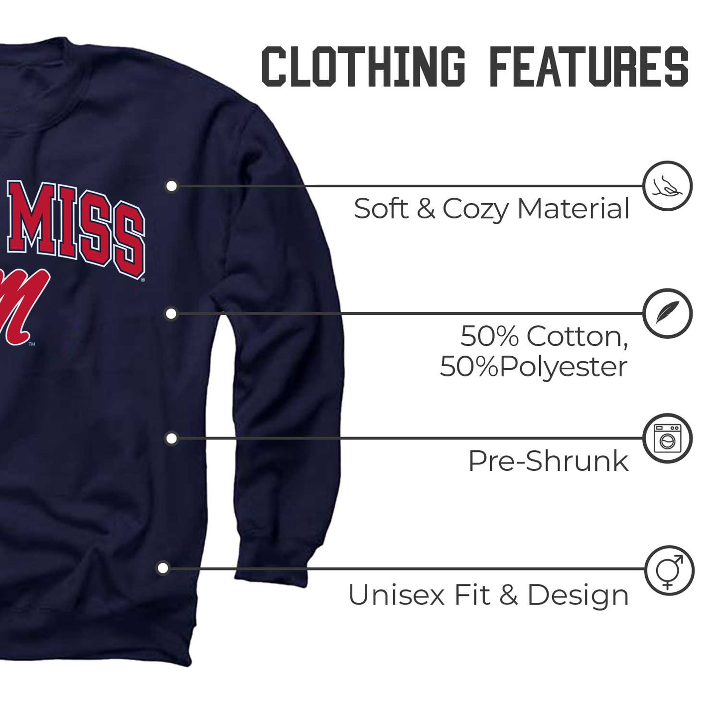 Ole Miss Rebels Adult Arch & Logo Soft Style Gameday Crewneck Sweatshirt - Navy