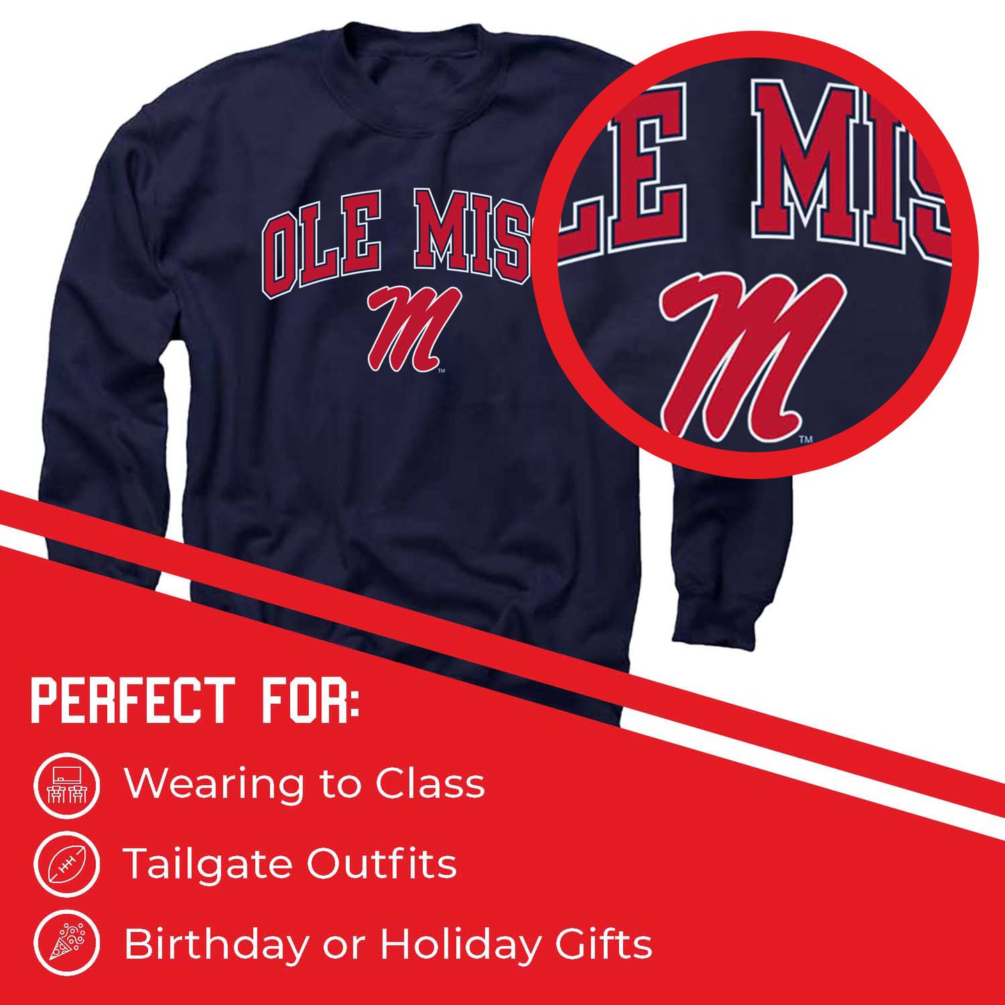 Ole Miss Rebels Adult Arch & Logo Soft Style Gameday Crewneck Sweatshirt - Navy