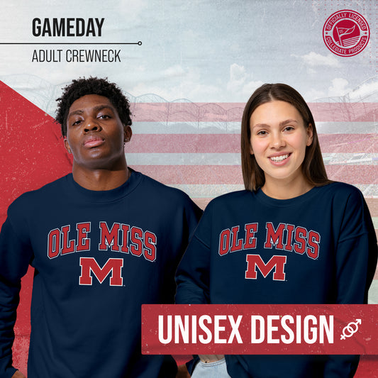 Ole Miss Rebels Adult Arch & Logo Soft Style Gameday Crewneck Sweatshirt - Navy