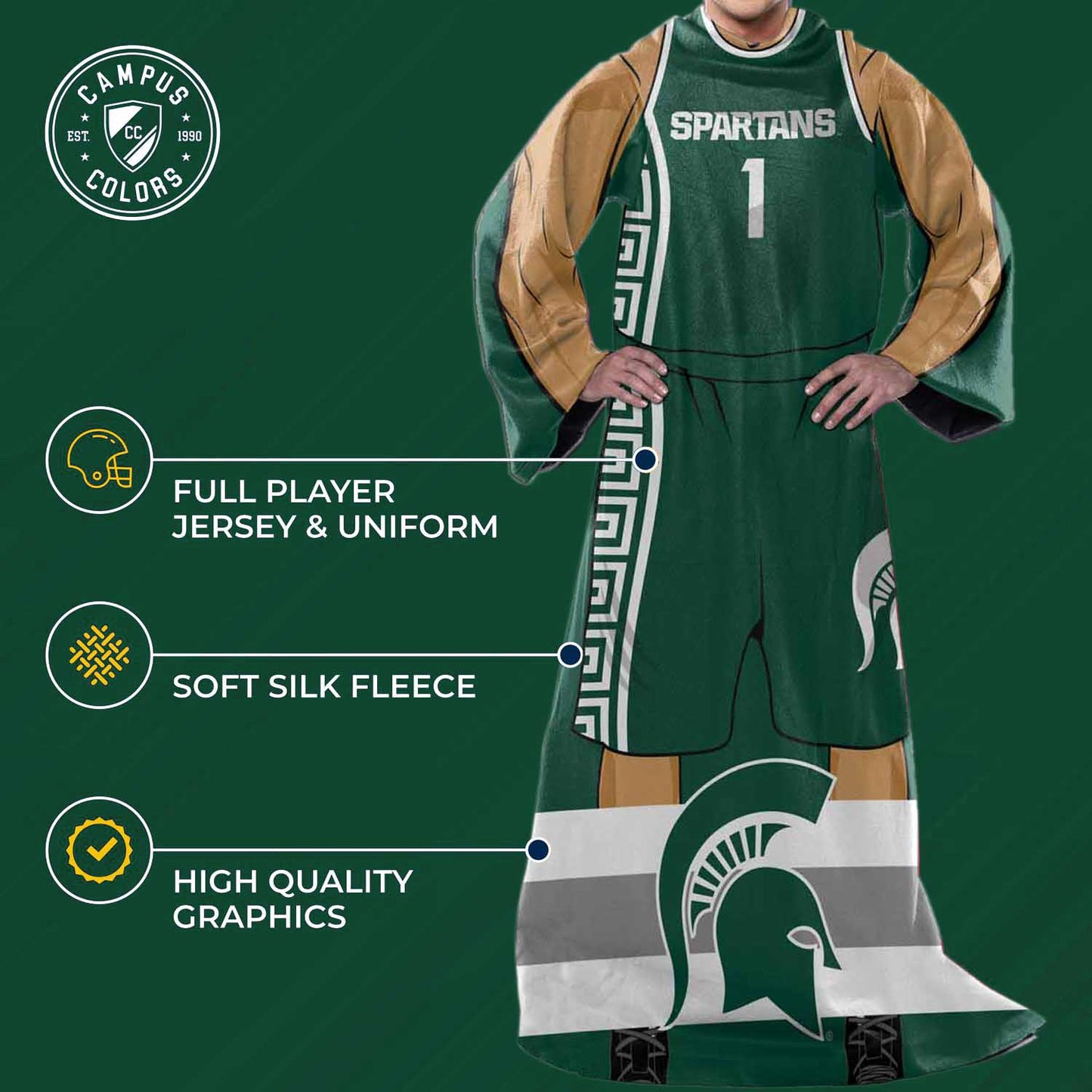 Michigan State Spartans NCAA Team Wearable Blanket with Sleeves - Green