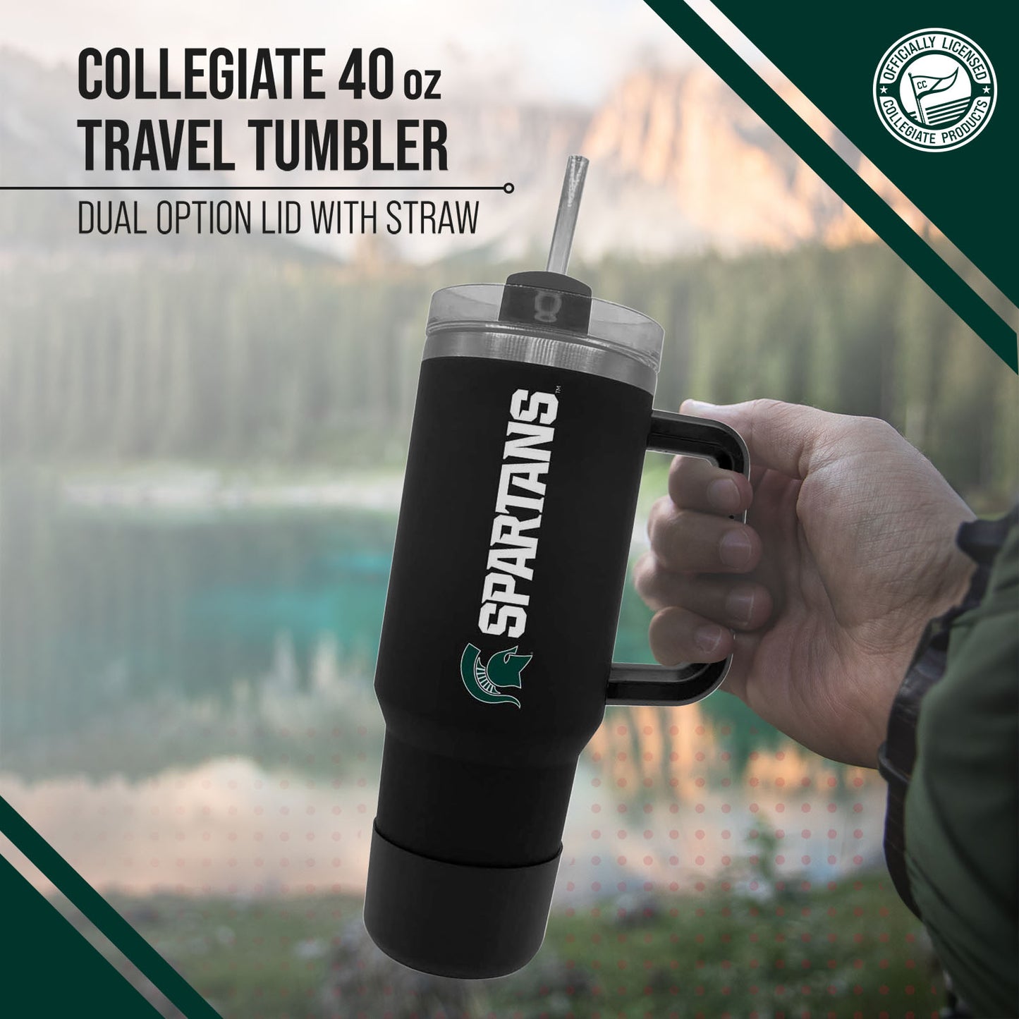 Michigan State Spartans College & University 40 oz Travel Tumbler With Handle - Black