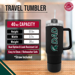 Michigan State Spartans Collegiate 40oz Stainless Steel Travel Tumbler with Handle for Dad - Black