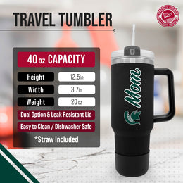 Michigan State Spartans Collegiate 40oz Stainless Steel Travel Tumbler with Handle for Mom - Black