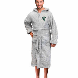 Michigan State Spartans NCAA Adult Plush Hooded Robe with Pockets - Gray