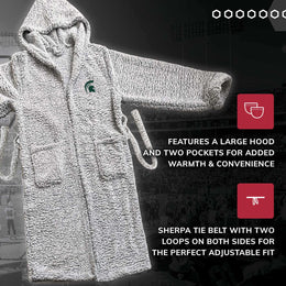 Michigan State Spartans NCAA Adult Plush Hooded Robe with Pockets - Gray