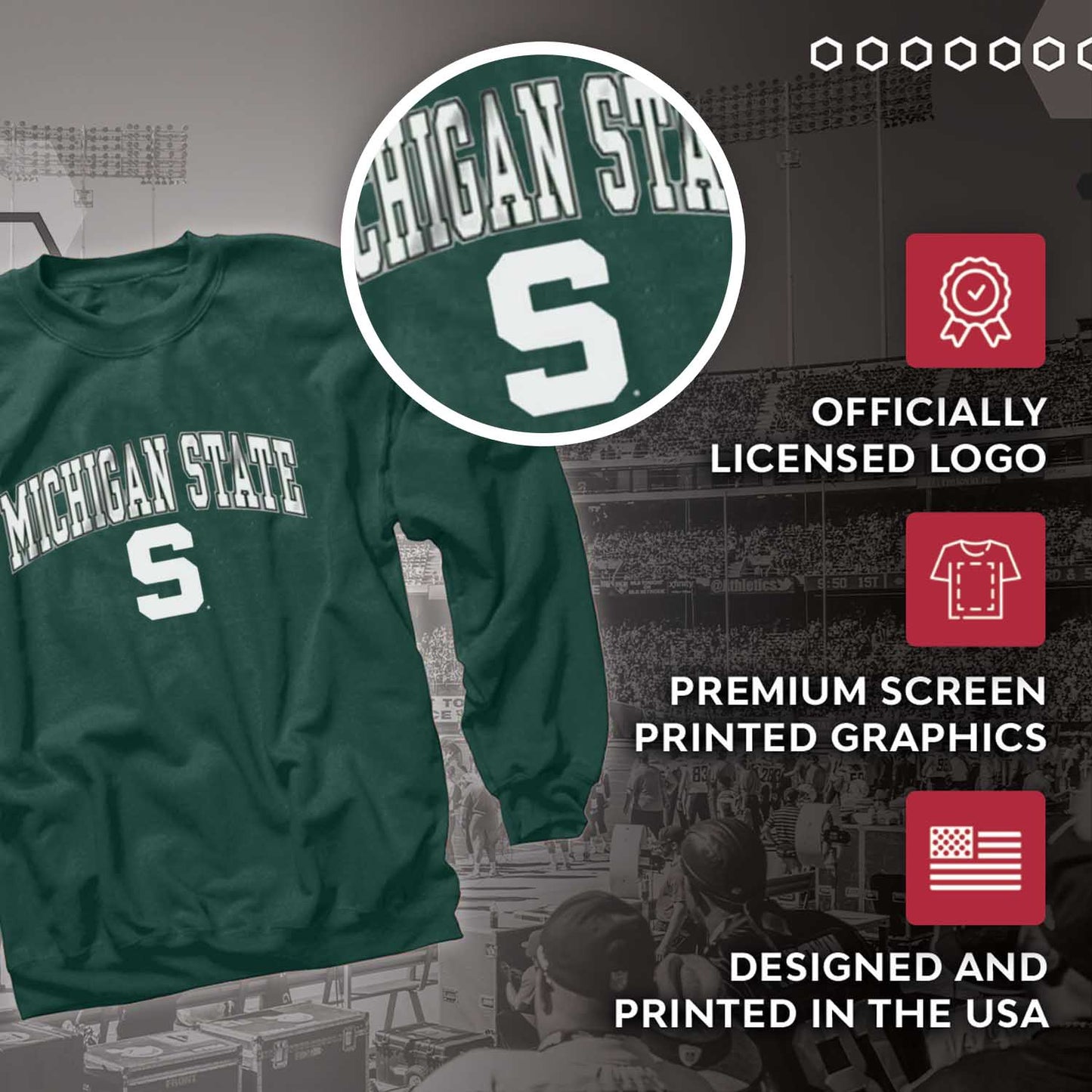Michigan State Spartans Adult Arch & Logo Soft Style Gameday Crewneck Sweatshirt - Green
