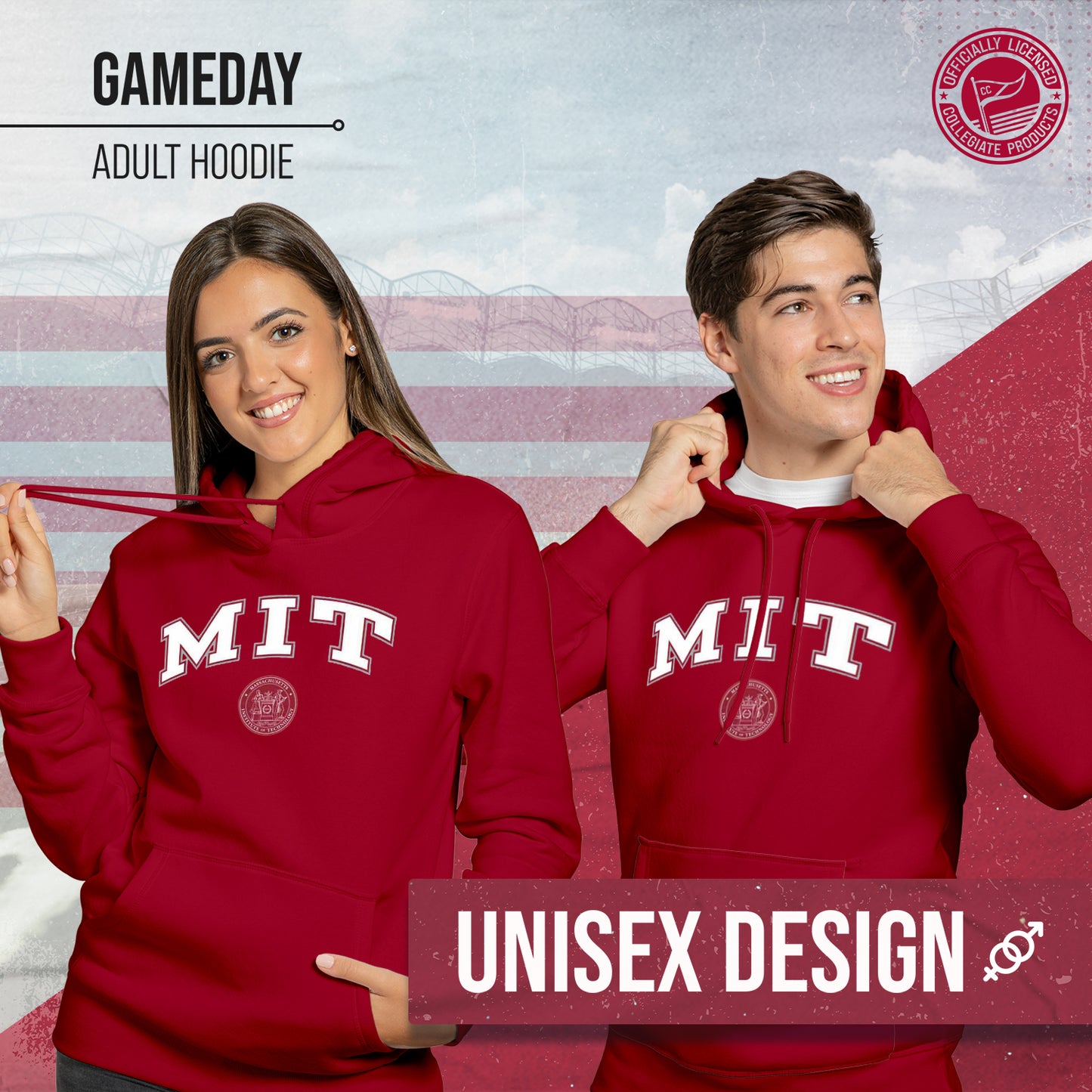 MIT Engineers Adult Arch & Logo Soft Style Gameday Hooded Sweatshirt - Cardinal