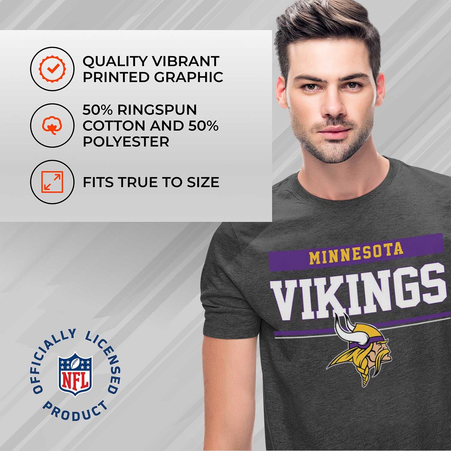 Minnesota Vikings NFL Adult Team Block Tagless T-Shirt - Charcoal