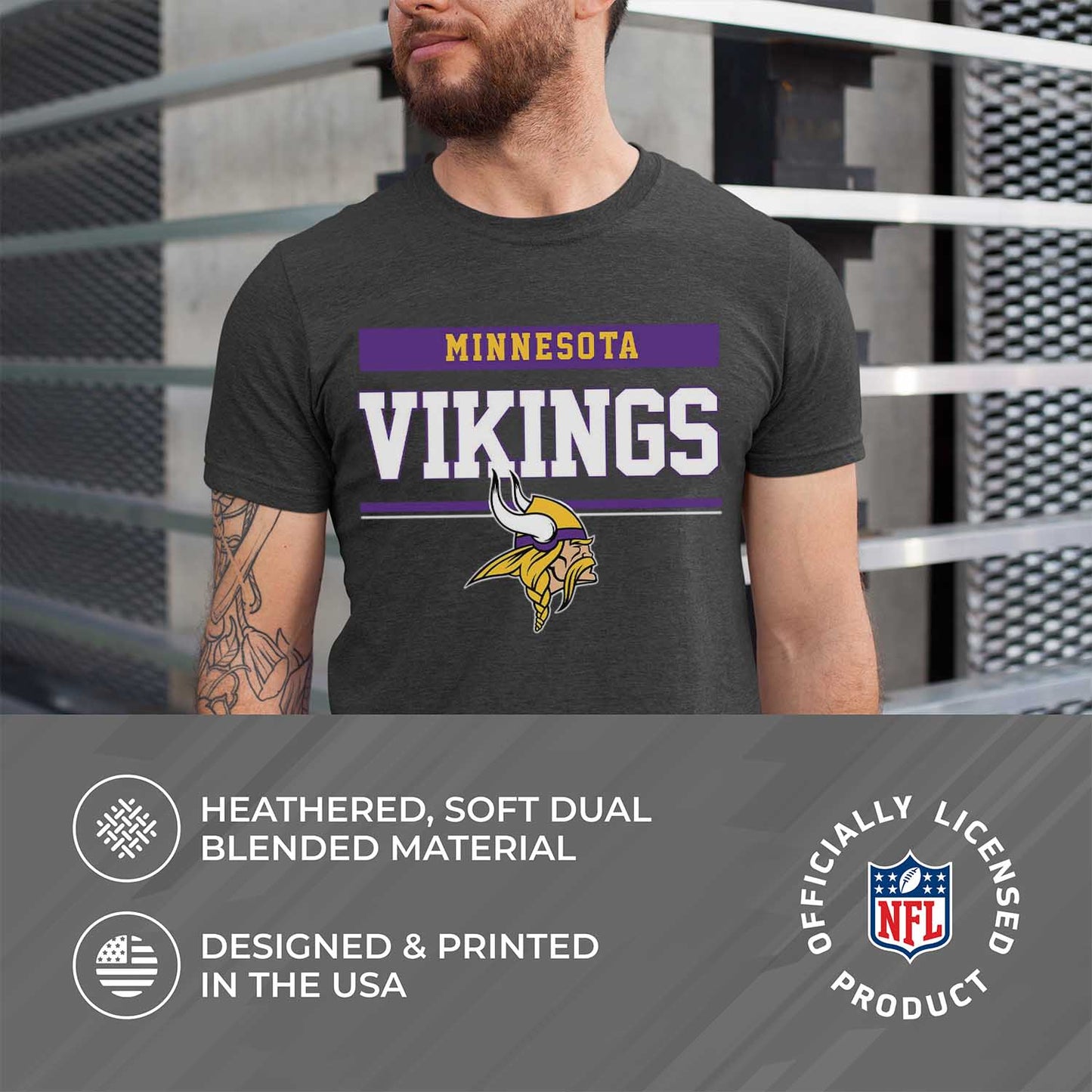 Minnesota Vikings NFL Adult Team Block Tagless T-Shirt - Charcoal