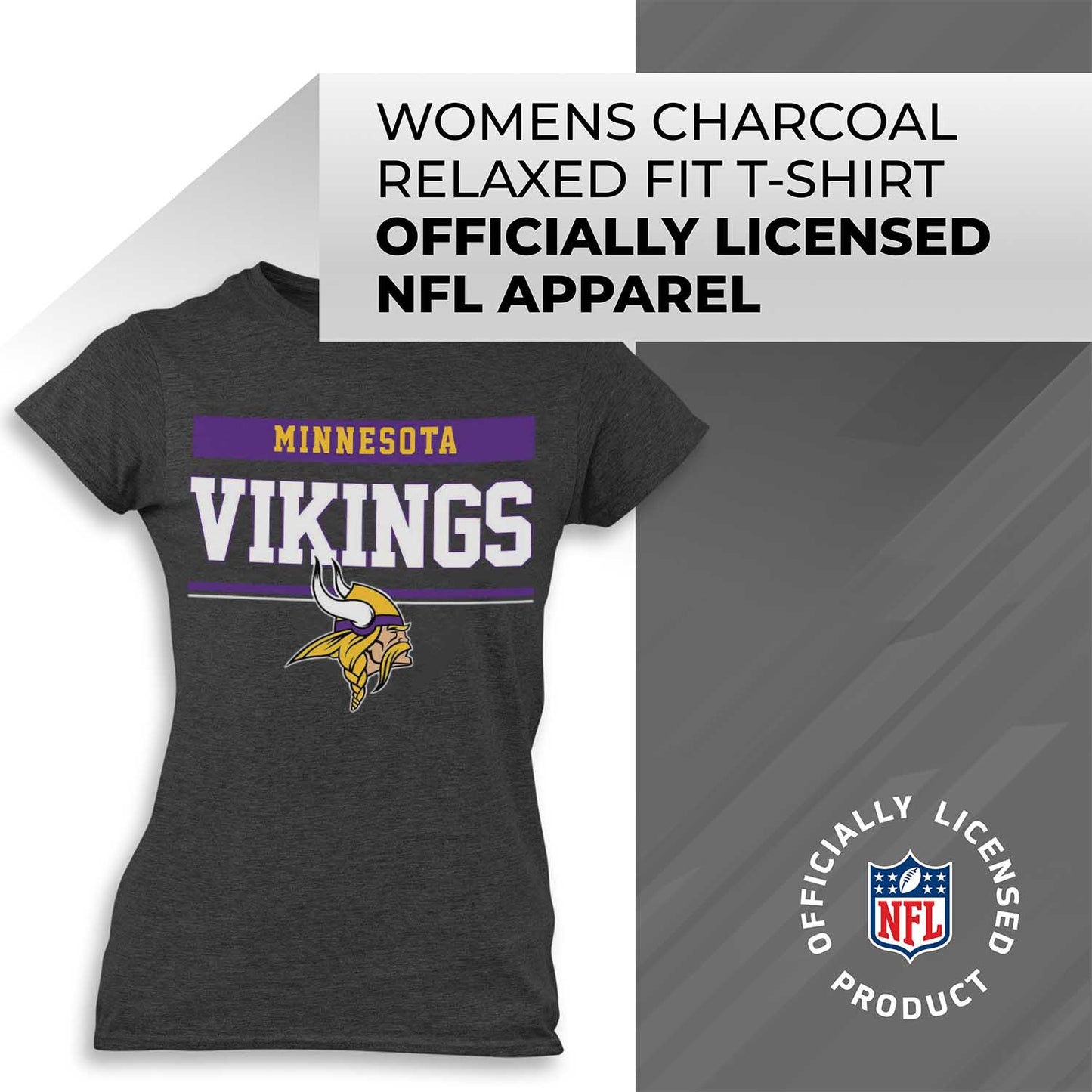 Minnesota Vikings NFL Women's Team Block Plus Sized Relaxed Fit T-Shirt - Charcoal