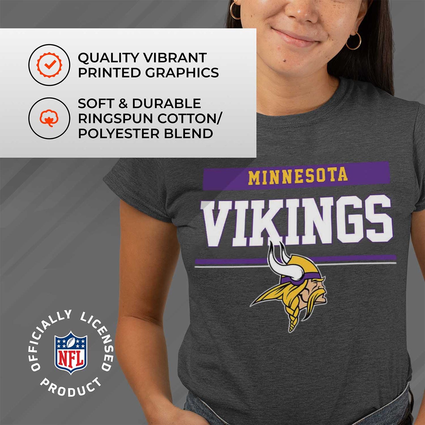 Minnesota Vikings NFL Women's Team Block Plus Sized Relaxed Fit T-Shirt - Charcoal