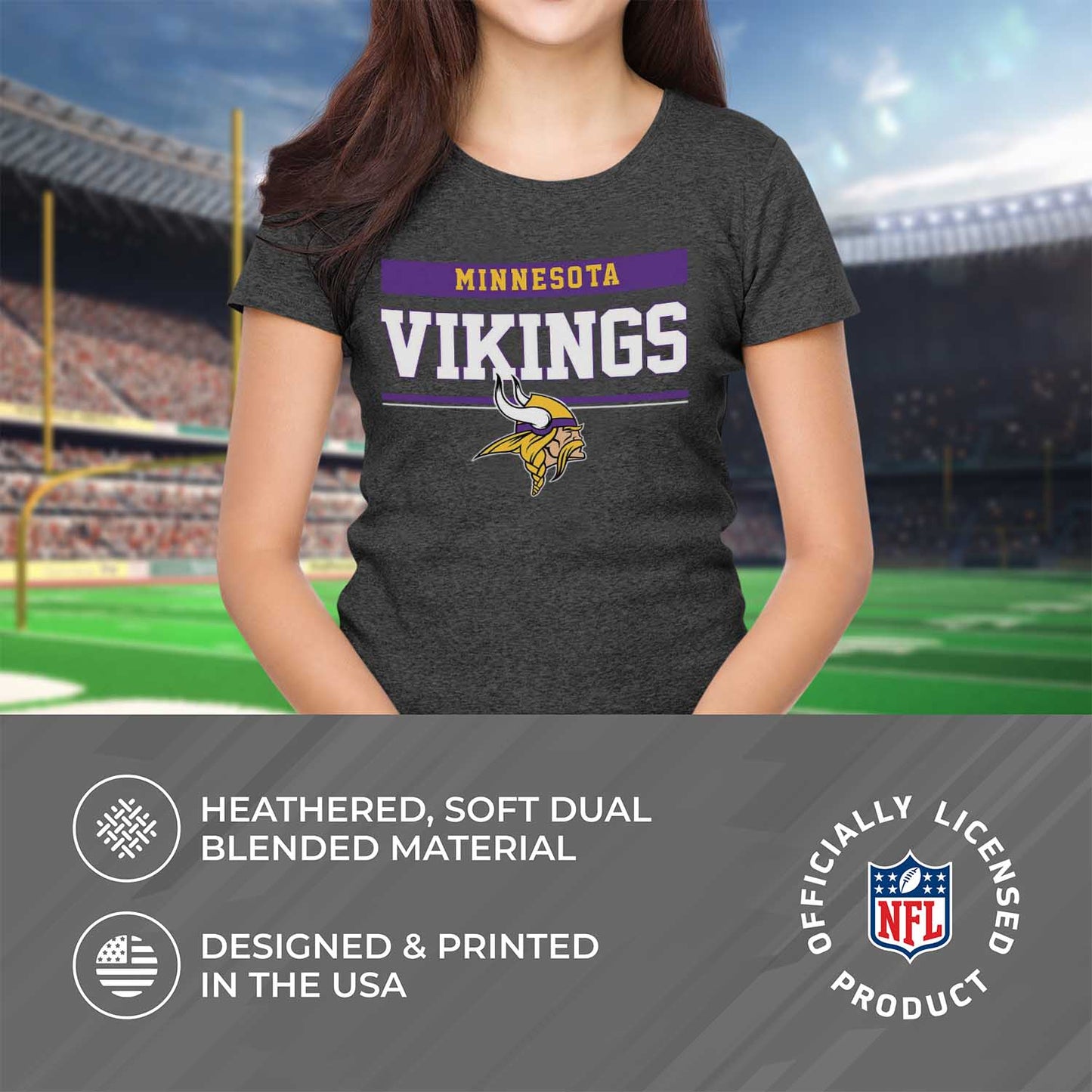 Minnesota Vikings NFL Women's Team Block Charcoal Tagless T-Shirt - Charcoal