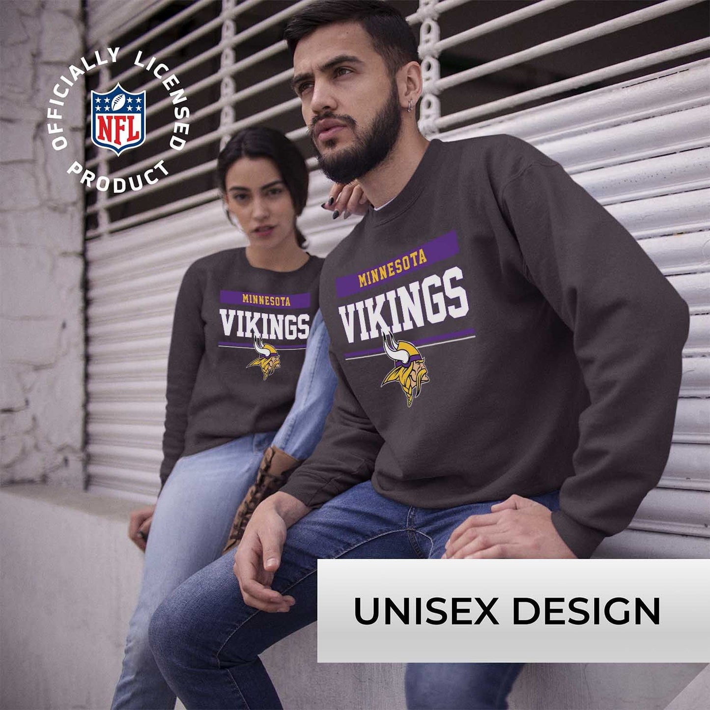 Minnesota Vikings NFL Adult Long Sleeve Team Block Charcoal Crewneck Sweatshirt - Charcoal