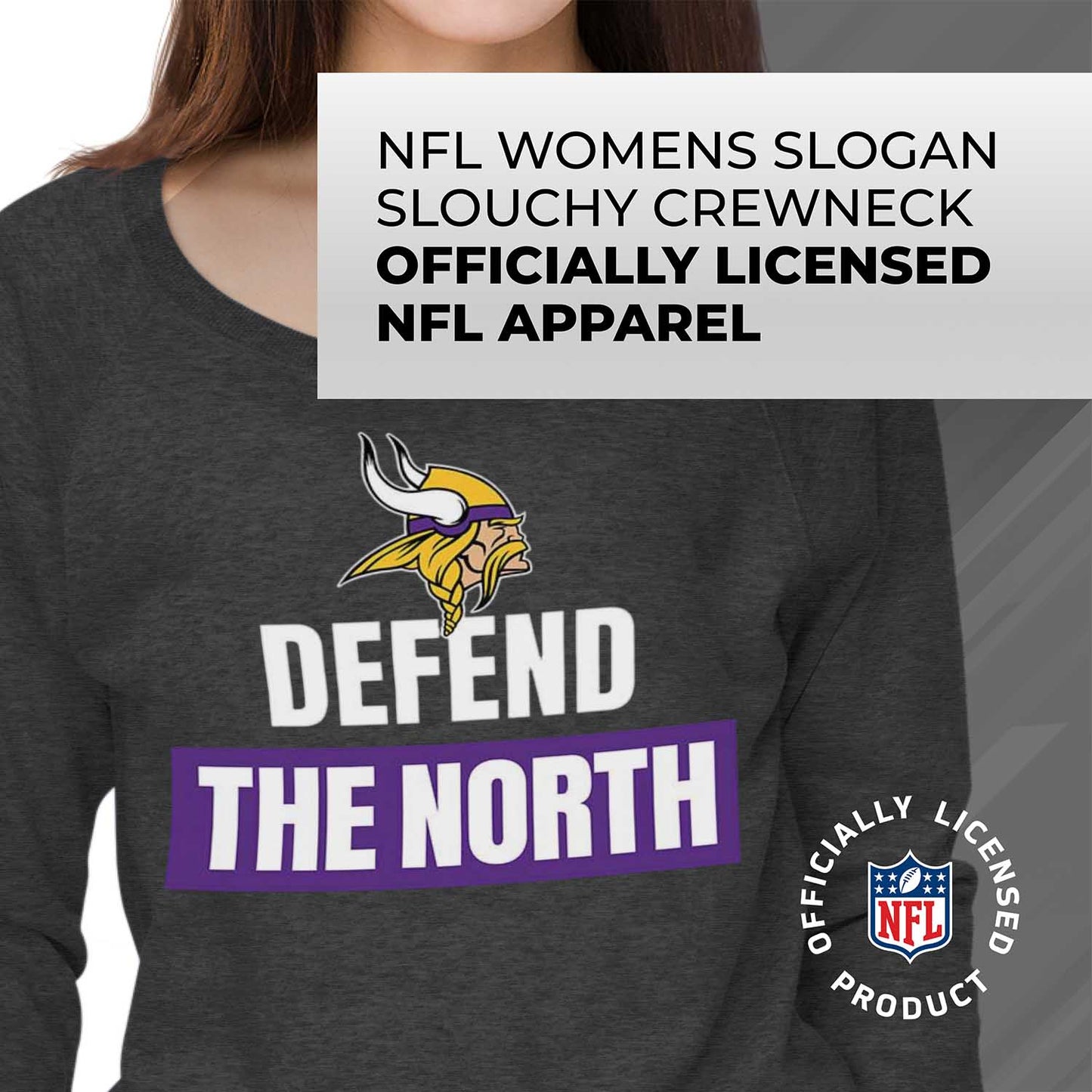 Minnesota Vikings NFL Womens Team Slogan Crew Neck - Charcoal