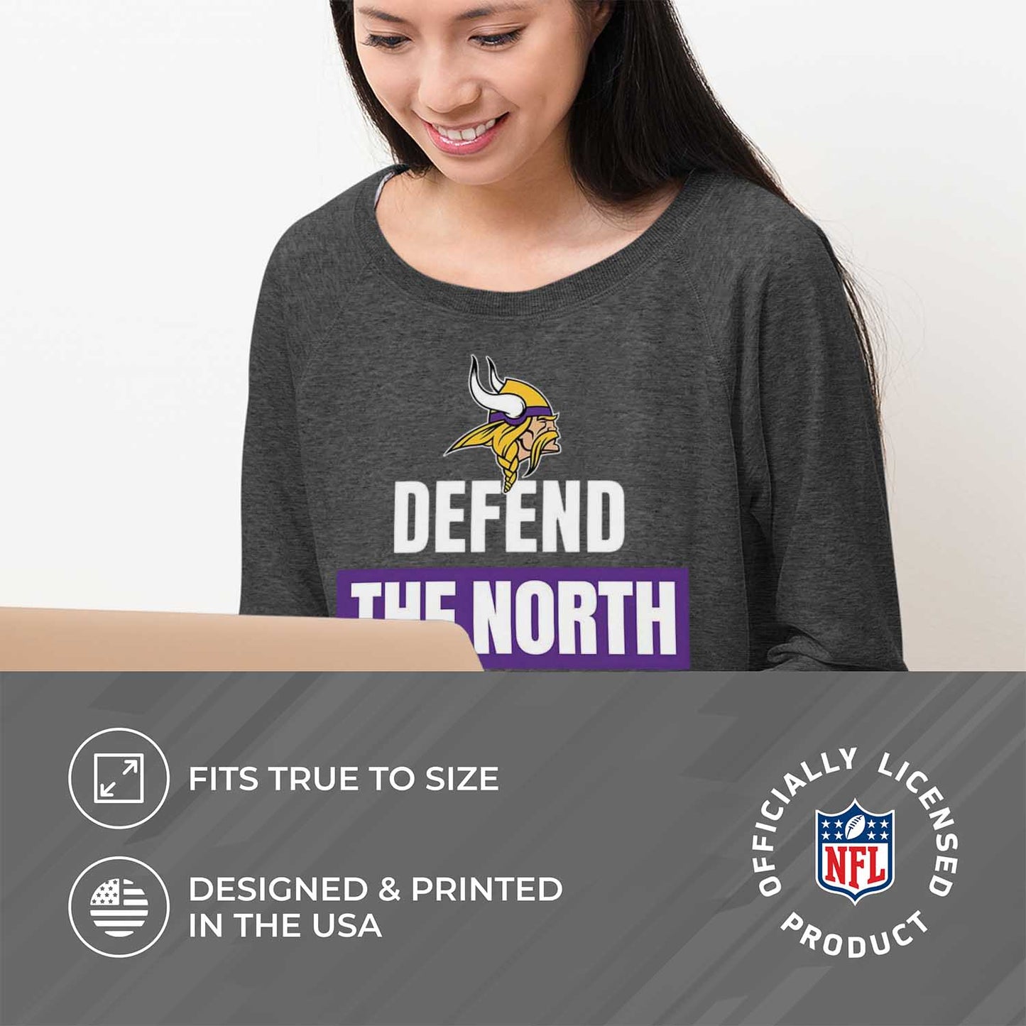 Minnesota Vikings NFL Womens Team Slogan Crew Neck - Charcoal