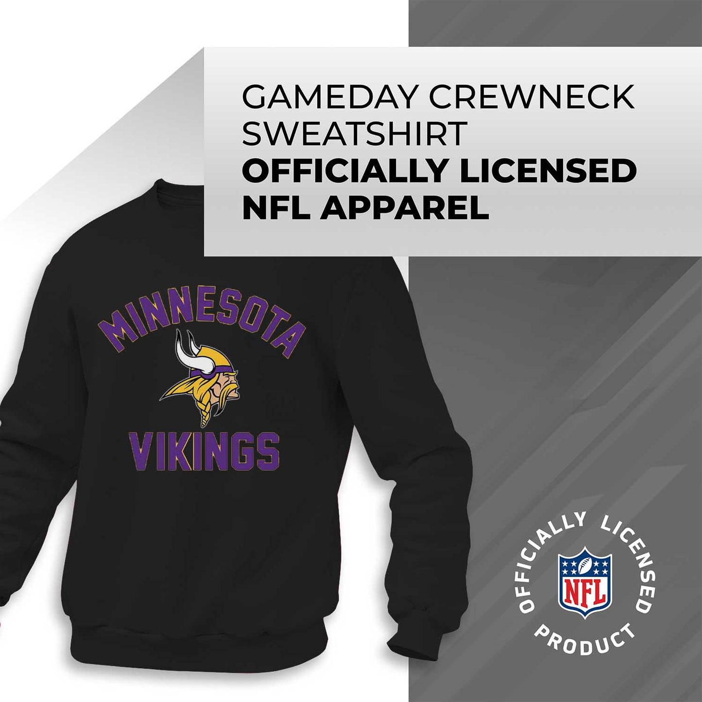 Minnesota Vikings NFL Adult Gameday Football Crewneck Sweatshirt - Black
