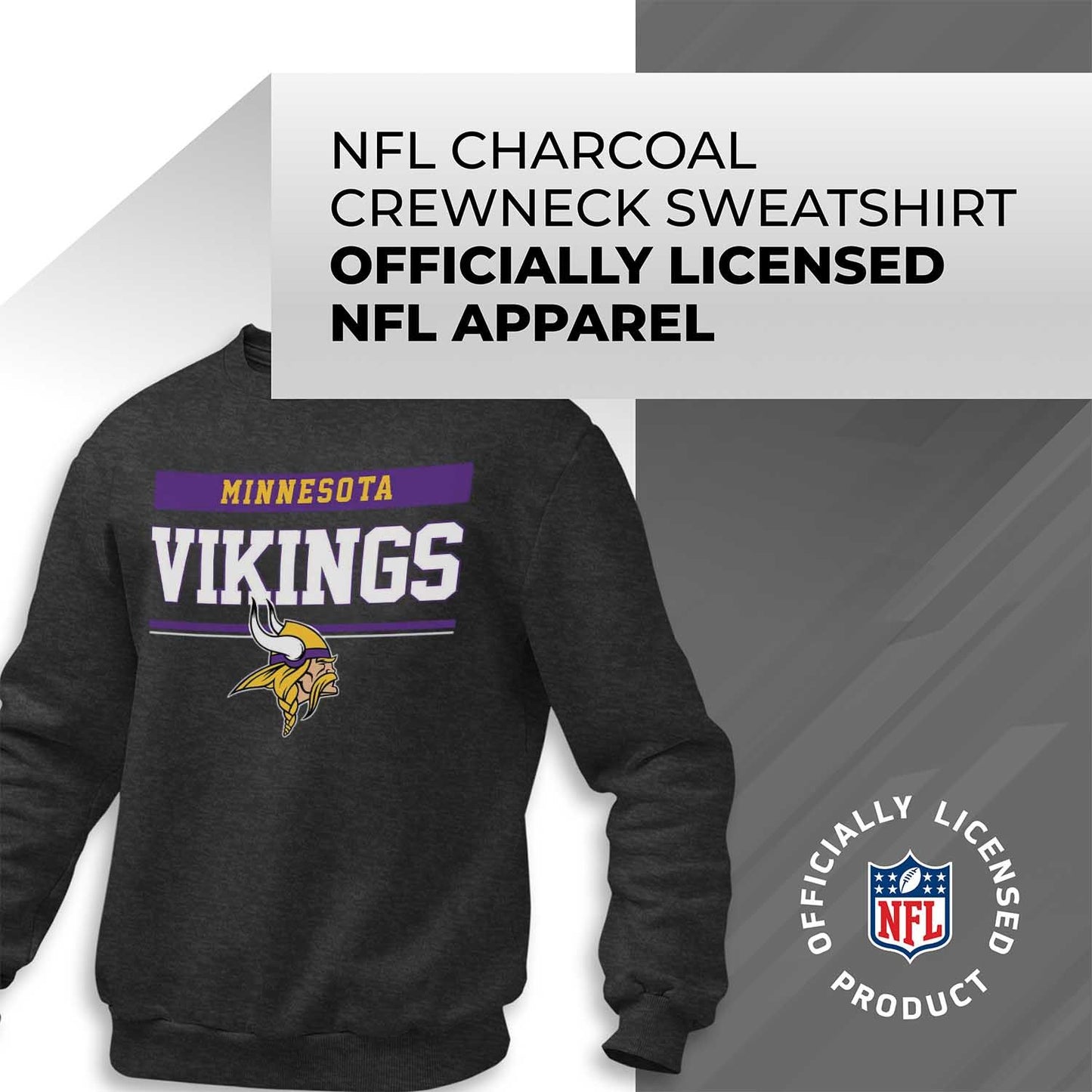 Minnesota Vikings NFL Adult Long Sleeve Team Block Charcoal Crewneck Sweatshirt - Charcoal