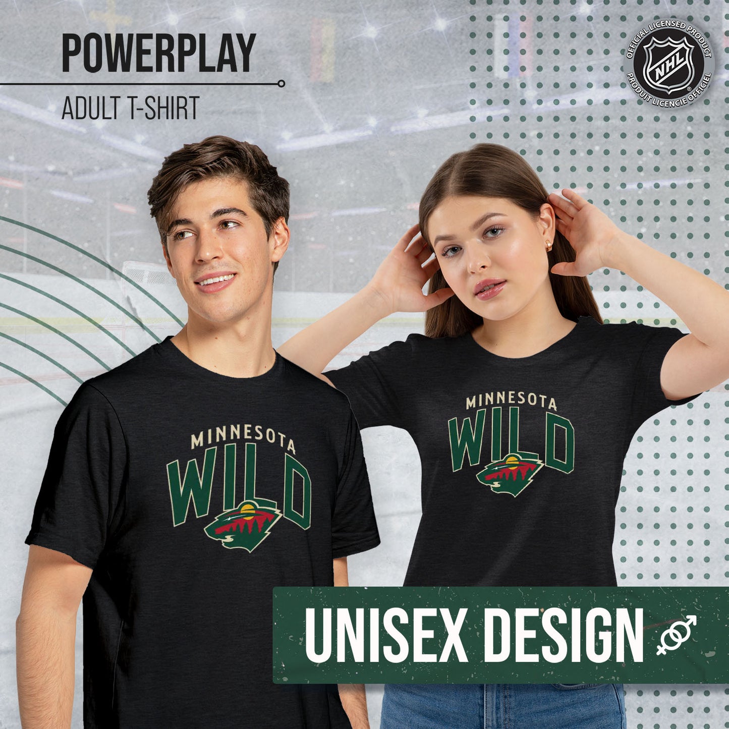 Minnesota Wild NHL Adult Powerplay Heathered Unisex T-Shirt - Black Heather