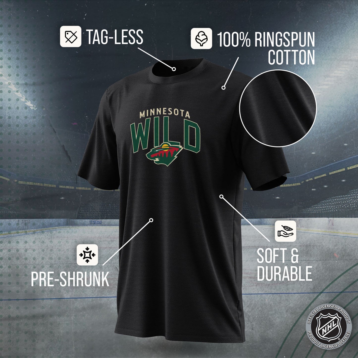 Minnesota Wild NHL Adult Powerplay Heathered Unisex T-Shirt - Black Heather