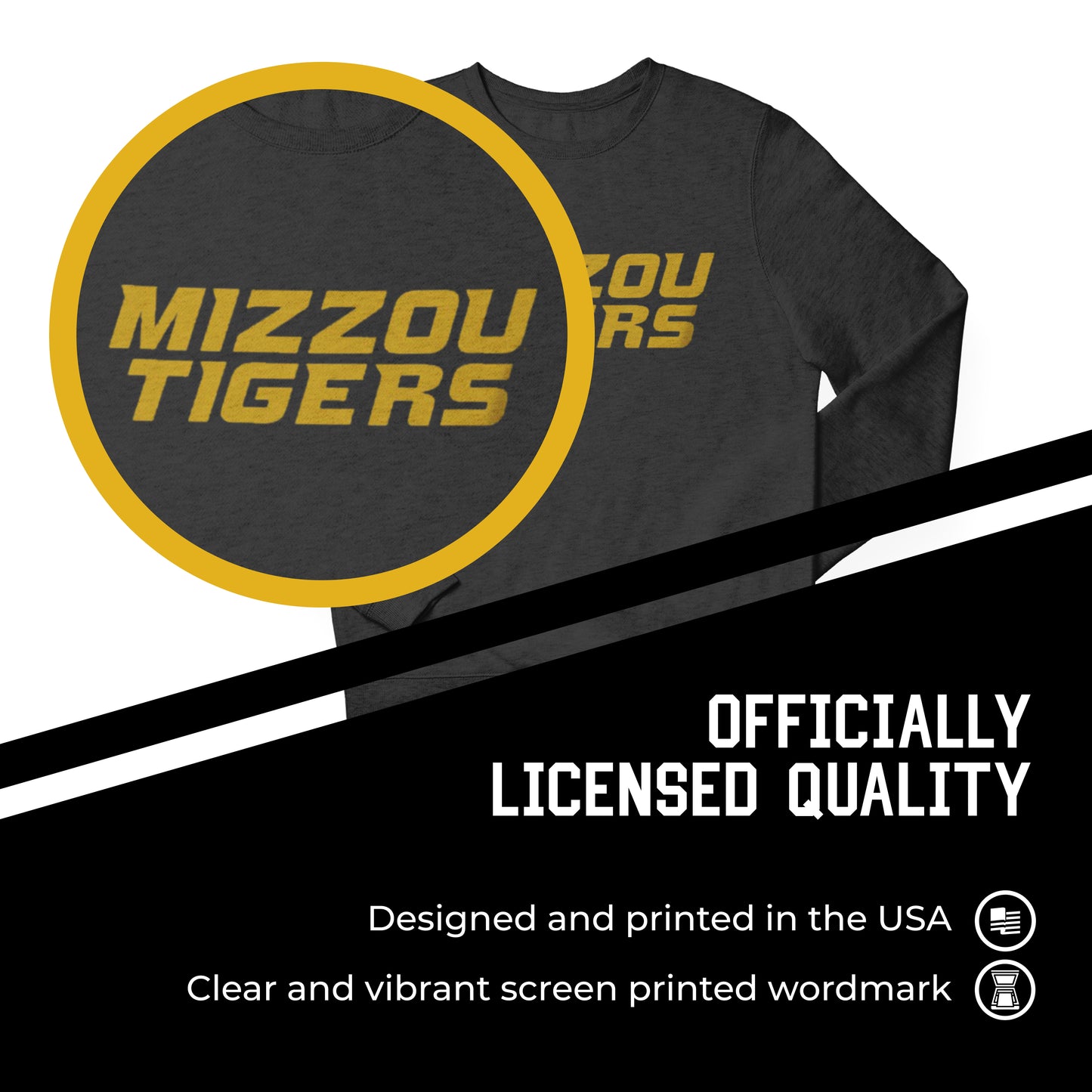 Missouri Tigers NCAA Adult Charcoal Crewneck Fleece Sweatshirt - Charcoal