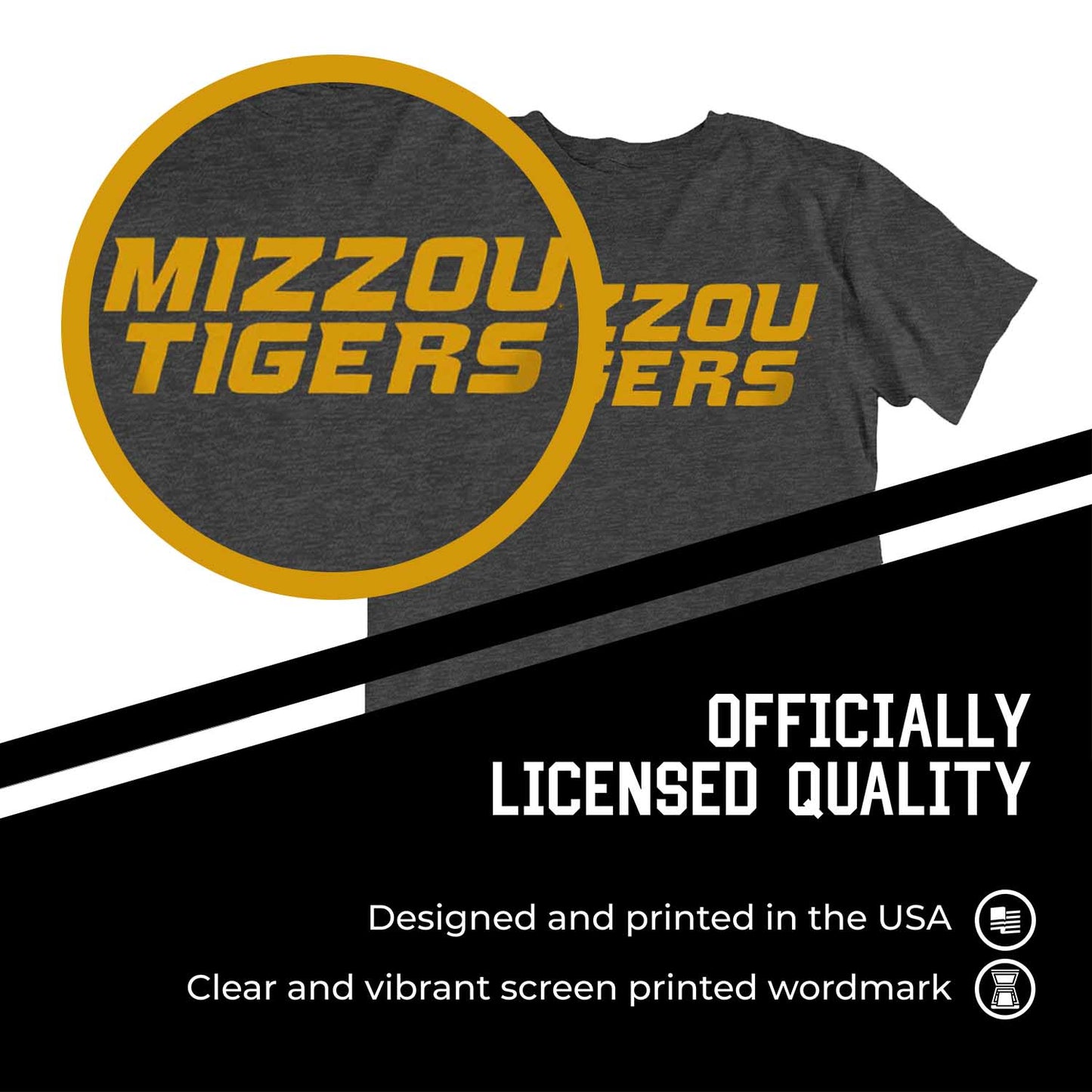 Missouri Tigers Campus Colors NCAA Adult Cotton Blend Charcoal Tagless T-Shirt - Charcoal