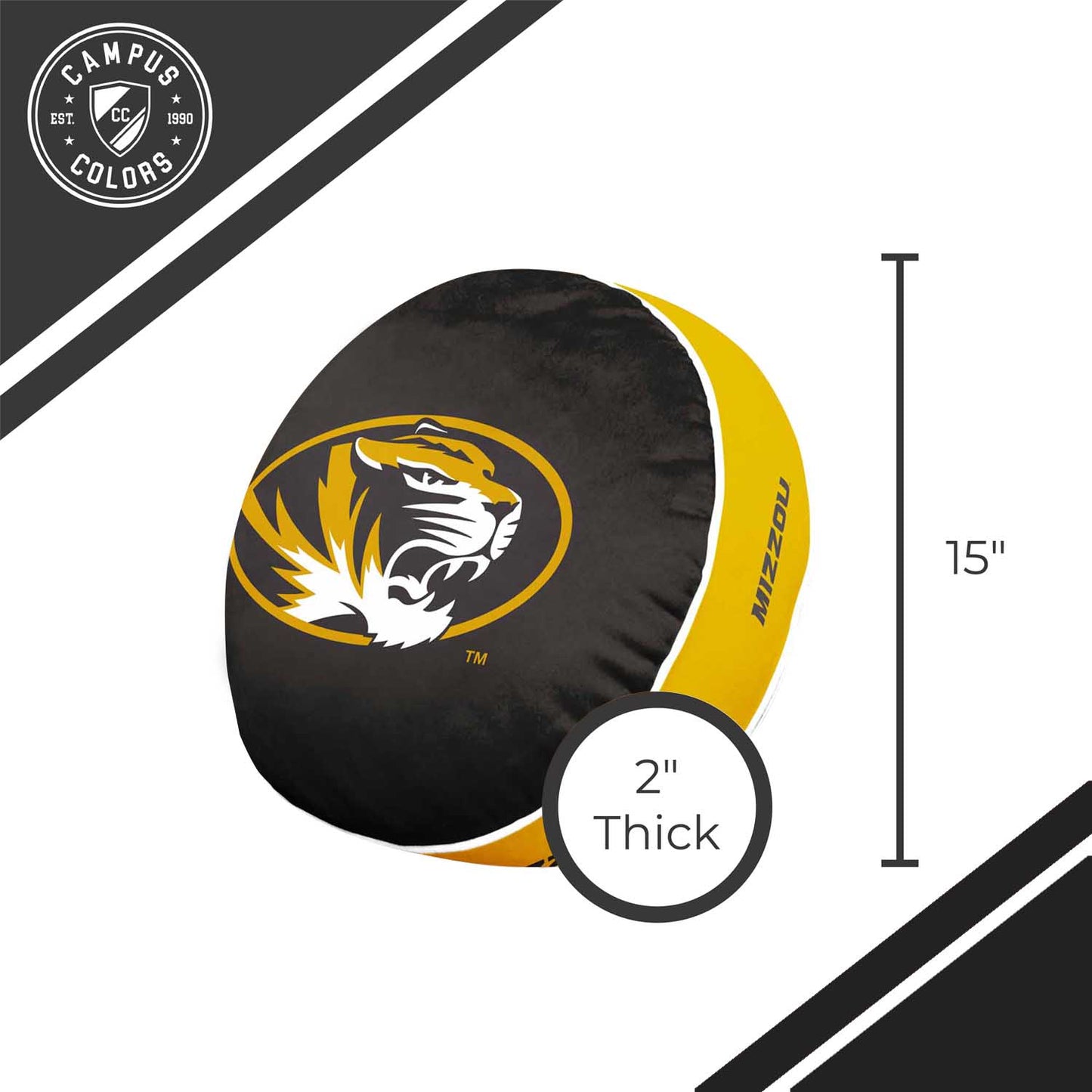 Missouri Tigers Team Logo 15 Inch Ultra Soft Stretch Plush Pillow - Black