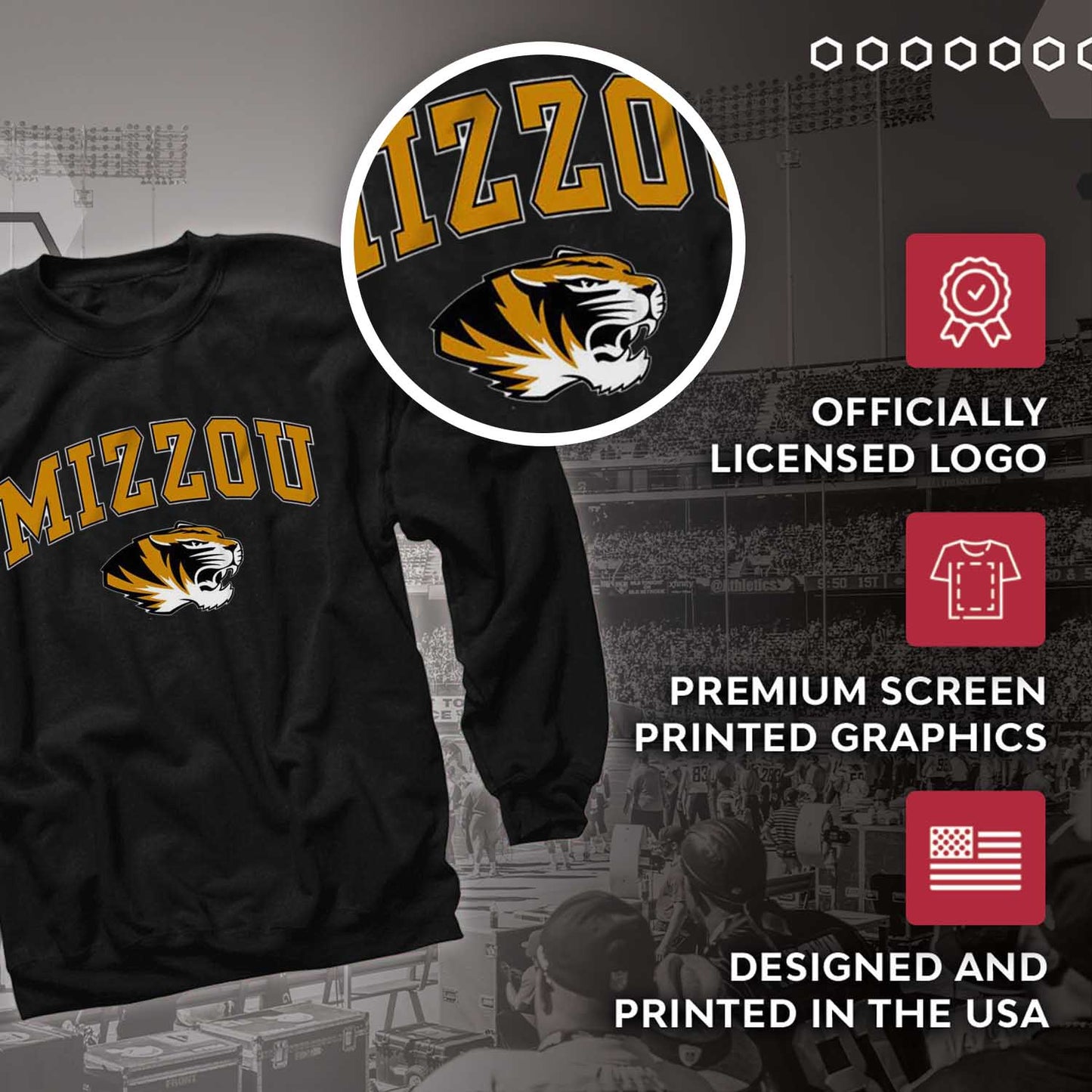 Missouri Tigers Adult Arch & Logo Soft Style Gameday Crewneck Sweatshirt - Black