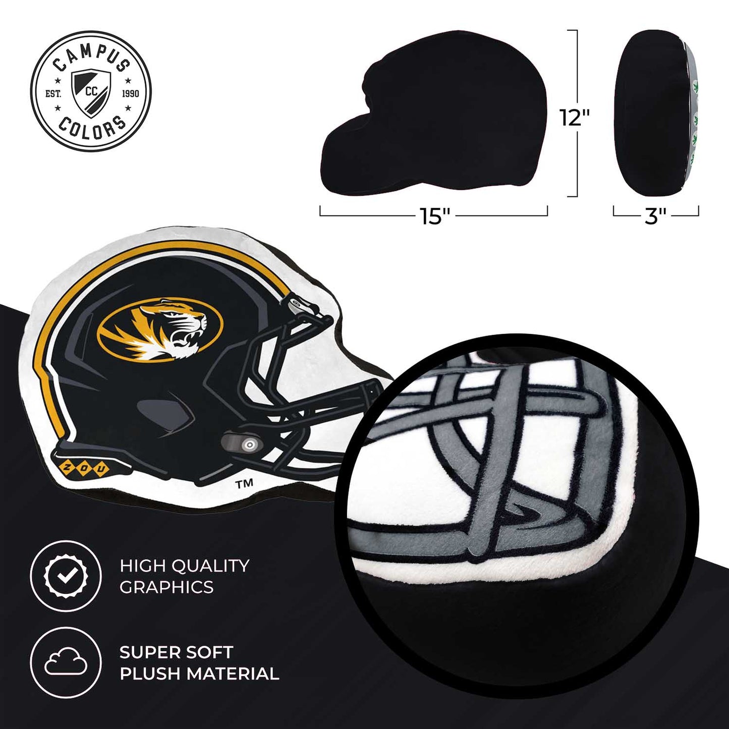 Missouri Tigers NCAA Helmet Super Soft Football Pillow - Black