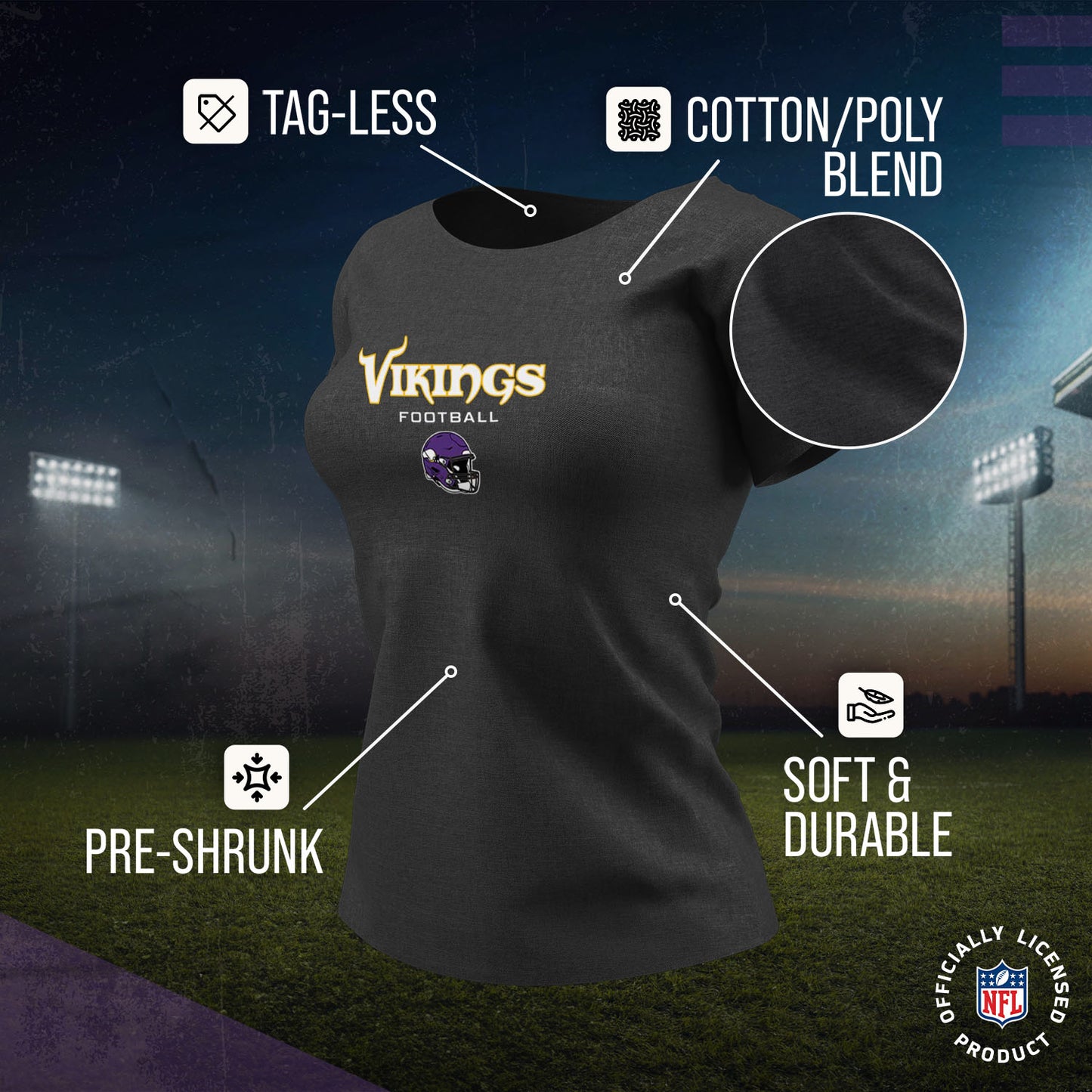Minnesota Vikings Women's NFL Football Helmet Short Sleeve Tagless T-Shirt - Charcoal