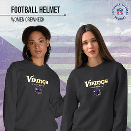 Minnesota Vikings Women's NFL Football Helmet Charcoal Slouchy Crewneck -Tagless Lightweight Pullover - Charcoal