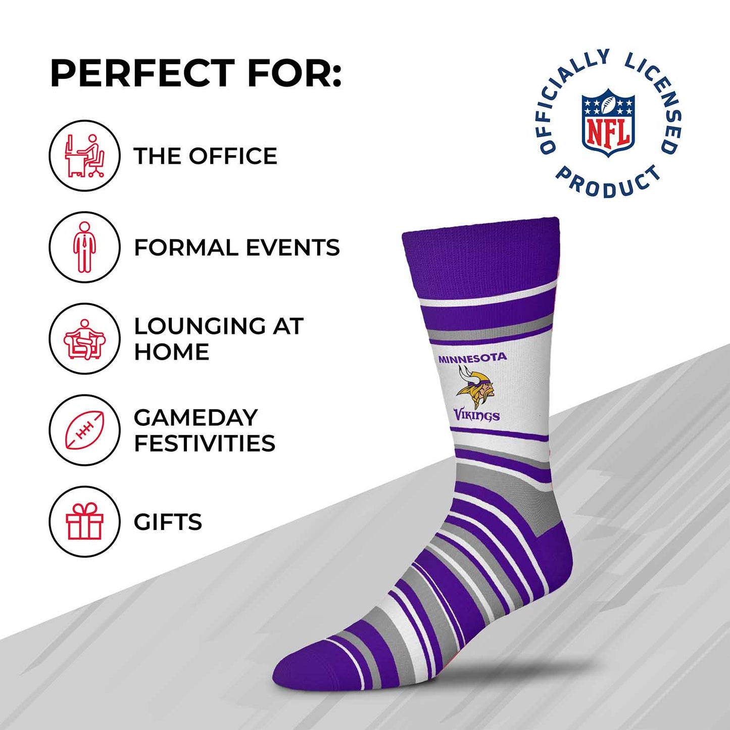 Minnesota Vikings NFL Adult Striped Dress Socks - Purple